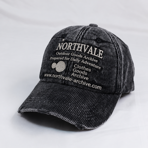 Casquette de baseball en velours côtelé noir délavé de haute qualité, style photographie de rue, 6 panneaux, avec logo brodé personnalisé - Product Image 1