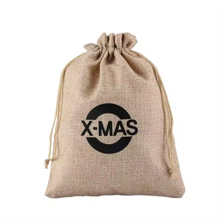High quality reusable cotton burlap christmas gift drawstring bags for festival