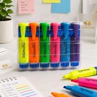 Surligneur de couleur fluorescente à pointe biseautée en PVC, 6 couleurs, à base d'eau, avec capuchon à clip, pour le bureau