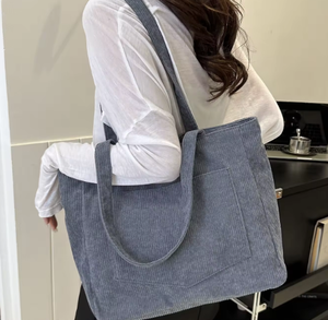 Sac à main multifonctionnel en coton et velours côtelé avec logo personnalisé, poche et fermeture éclair, sac de shopping - Product Image 2