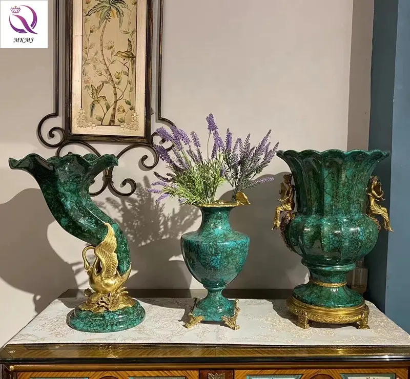En popüler yeni tasarım lüks antik bronz seramik ev dekorasyon pirinç porselen yeşil vazolar