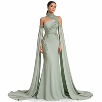 Robe de soirée sirène vert sauge, épaules dénudées, broderie florale 3D, manches cape, longueur ras du sol, coupe trompette, robe de cérémonie, personnalisable OEM/ODM