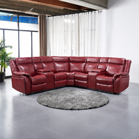 Canapé sectionnel moderne en similicuir extensible avec fonction de relaxation électrique, éclairage LED, porte-gobelets, consoles de rangement et structure en bois
