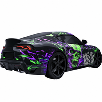 Kit de décalcomanies en vinyle pour carrosserie complète, motif Crâne Zombie Néon, vert et violet, style graffiti, pour voiture de sport, imperméable, résistant aux UV, graphique de course