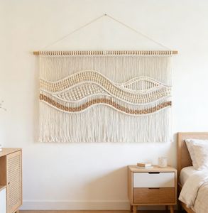 Grande <span class=keywords><strong>tapisserie</strong></span> bohème tissée à la main avec des franges, minimaliste, polyvalente, de haute qualité, décoration murale pour la maison, le café, l'atelier - Product Image 4