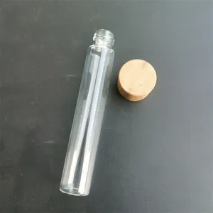 Custom Glass Pre-roll Tube Containers With CR Bamboo Wooden Cap