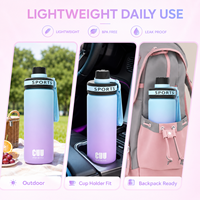 Bouteille d'eau sport PC dégradée en gros avec sangle de transport, légère, anti-fuite, pour la gym, le fitness, les activités de plein air et les voyages