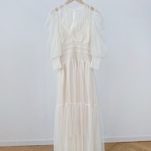 <span class=keywords><strong>Robe</strong></span> en Gaze Charmante à Manches Bouffantes Épaules Dénudées, Taille Cintrée Plissée en Chiffon Élégante pour Femme - Product Image 5