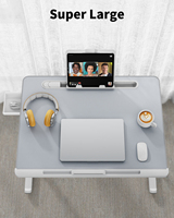 Table de lit pliable et stable SAIJI avec pieds en forme de traîneau, support pour ordinateur portable avec lampe de lecture, plateau de lit réglable