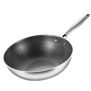 32cm Fabricación de fábrica Utensilios de cocina Wok Antiadherente Panal de acero inoxidable Cocina Freír Wok Pan con tapa de vidrio - Product Image 6