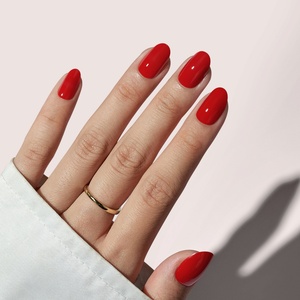 BTArtbox Short Oval Stick on Nails Press Wholesale Solid Color Soft Gel Halloween Dark Red Handmade Press on Finger Nails Bulk - Product Image 1
