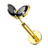 Bijoux de Piercing en Titane ASTM F136 18G Push in Threadless 2 Marquise CZ Pave Lip Labret Piercing Body Jewelry Piercings
