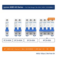 Disjoncteur 4P MCB 400V 6kA ADB3-63 Corps large Courbe C 6A-63A Disjoncteur triphasé IEC60898-1 CE CB CCC OEM ODM