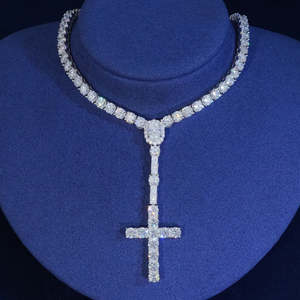 Collana a Y con ciondolo a croce religiosa Hip Hop Iced Out, con diamanti, a forma di <span class=keywords><strong>rosario</strong></span>, catena tennis <span class=keywords><strong>da</strong></span> 3 mm, per <span class=keywords><strong>uomo</strong></span> - Product Image 1
