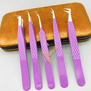 Pince à épiler d'extension de cils en acier inoxydable japonais personnalisée de haute qualité poignée en diamant violet polyvalent pointu russe - Product Image 6