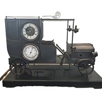 Horloge de cheminée industrielle en laiton, style allemand antique, modèle Jalopy/Automaton, avec cadran barométrique et mécanisme à remontage manuel de 10 jours