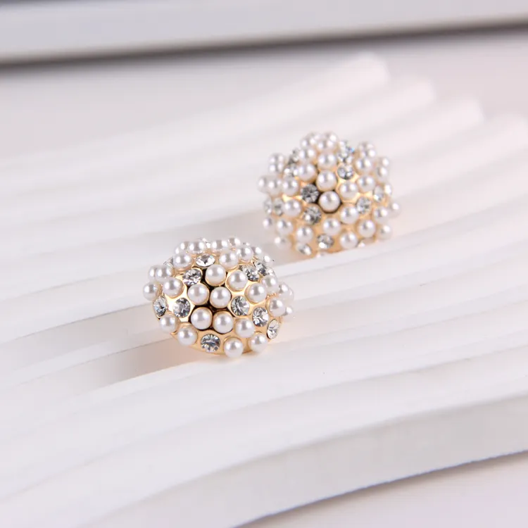 Wholesale Factory Price Cheap Premium Brass Water Drop Zircon Plastic Pearl 16k Gold Plating Stud Earrings