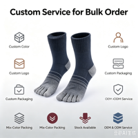Chaussettes Rétro OEM ODM en Coton Éponge Épais et Rembourré à Cinq Doigts, Unisexe, avec Logo Personnalisé, pour Randonnée en Extérieur