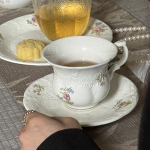 French vintage embossed floral ceramic cups and plates, <b>afternoon</b> <b>tea</b>, coffee, desserts, home Western breakfast plates - Product Image 1