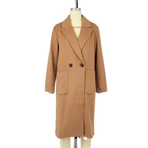 Jaket Mantel Lengan Panjang Wanita, Mantel Berkancing Ganda Musim Dingin dan Gugur