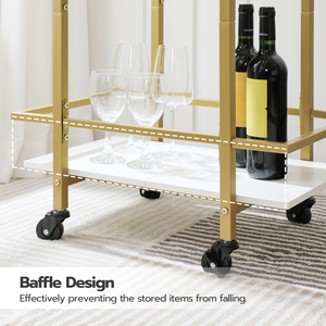 Wholesale Gold Luxury Kitchen Bar <strong>Cart</strong> Serving <strong>Carts</strong> <strong>Rolling</strong> Trolley 2-tier Wine Trolley Kitchen <strong>Cart</strong> on Wheels With Wine Rack - Product Image 5