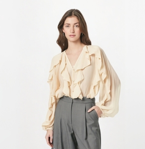 Nueva ropa de <span class=keywords><strong>moda</strong></span> para mujer, diseño de capa con volantes y cuello en <span class=keywords><strong>V</strong></span>, blusa holgada de manga larga con cordones, camisa informal para mujer, blusa - Product Image 3