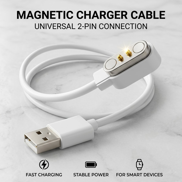 Fast Charging USB Type-C Data Cable Strong Magnetic Pogo Pin PVC Rubber 1500mm Length