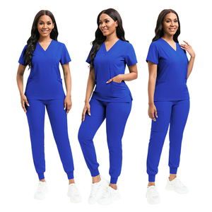 Uniformes naturels Ensemble de gommage col en V ultra doux pour femmes Blouse décontractée avec poche et pantalon de survêtement Uniformes de gommage d'allaitement médical - Product Image 3