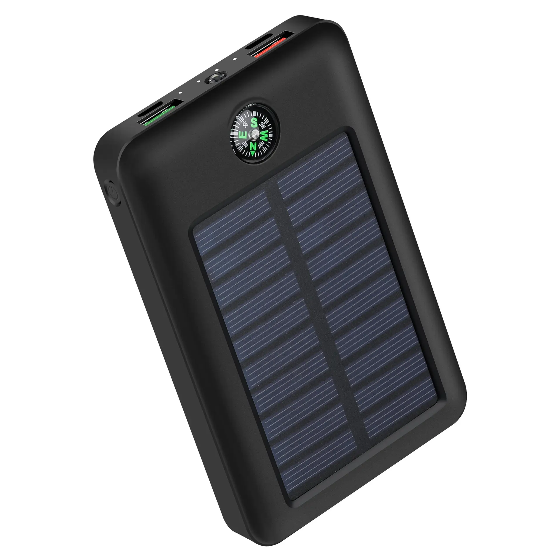 Venta al por mayor impermeable al aire libre Banco de energía solar 10000mAh portátil móvil Extra cargador de viaje con antorcha y brújula