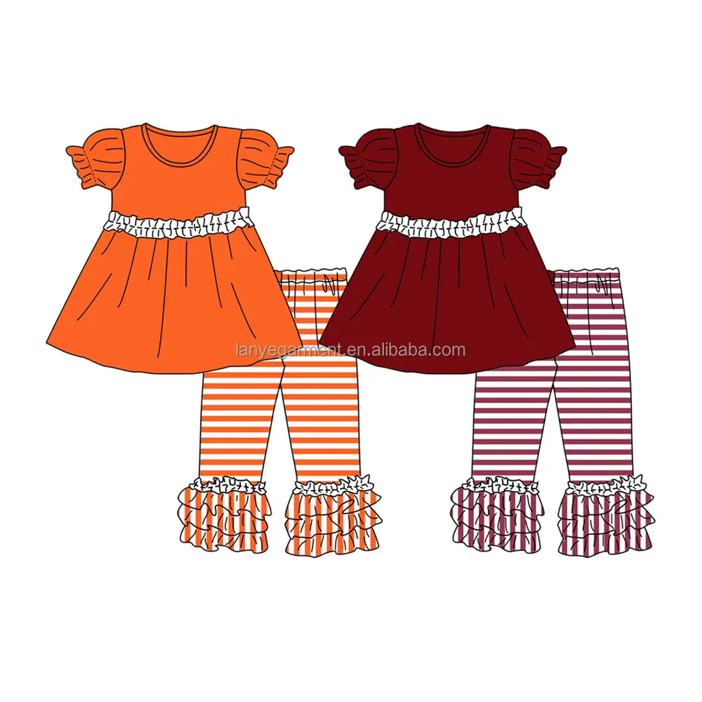 秋冬キッズ服セット女の赤ちゃんの衣装フリルドレスかわいいアップリケトップスストライプレギンス2 PCSセット