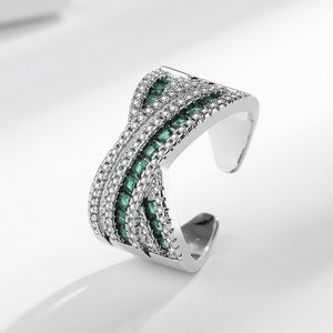 Exquisitely Crafted Luxury Open <b>Ring</b> with Full Pave <b>Green</b> Spinel Invisible Setting Four-row Crossover Design - Product Image 1