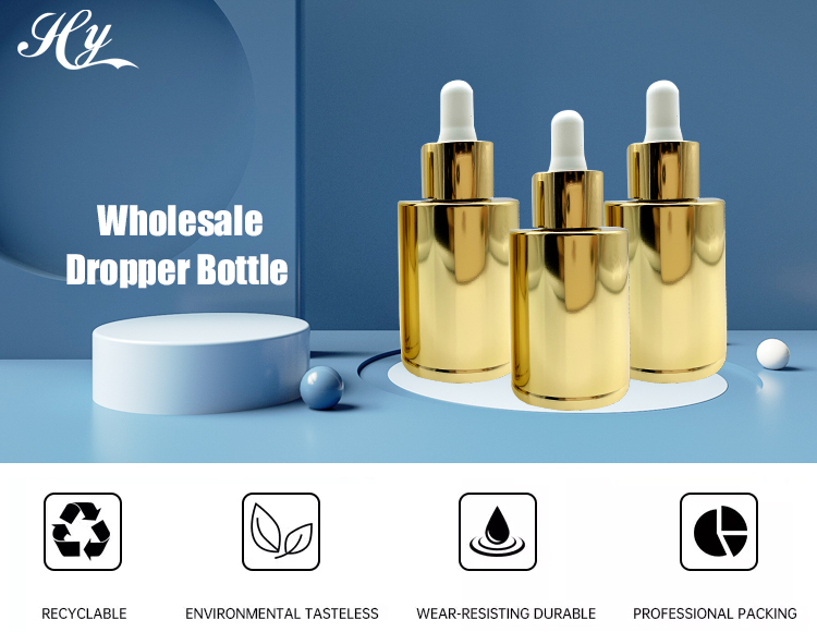 Eco Friendly Skincare Packaging 2oz Dropper Oil Bottle Gold Essential Oil Bottle