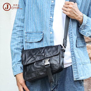 Joyir Men's Crossbody <b>Bag</b> Vegetable Tanned Leather Black Durable Everyday Use - Product Image 2
