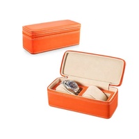 Étui de voyage pour montres en cuir véritable noir à 2 emplacements avec fermeture éclair, en cuir d'autruche, avec coussinets réglables