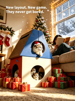 Cadeau de Noël pour chats, griffoir multifonctionnel en carton, lit pour chat et griffoir avec jouet à bille en métal pour chats d'intérieur