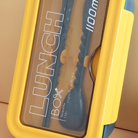 Boîte à lunch bento en plastique compatible micro-ondes, étanche, 2 compartiments, rectangulaire, avec couverts, pour étudiants et bureau