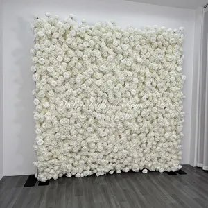 Best Selling Products Silk Flowers High Quality White Rose 3d Large 8ft8ft Backdrop Flower Panel Wall For Decoration