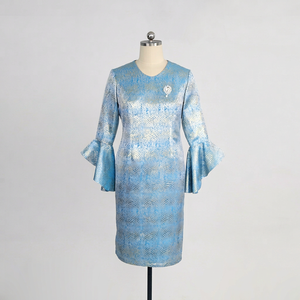 Luxury Formal Blue Knee Length Solid Button Painted Two-piece Plus <b>Size</b> Women's Dress Suit for Church Occasion - Product Image 1