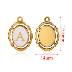 Ciondolo Ovale in Acciaio Inossidabile con Lettera <span class=keywords><strong>A</strong></span>-Z e Goccia Bianca, Accessori per Gioielli Fai-da-Te - Product Image 4