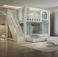 Lit superposé en bois massif pour enfants avec rideaux d'intimité, escalier de rangement et tiroirs, lit pour enfants pour chambre partagée