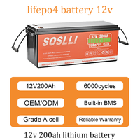 Batterie LiFePO4 OEM 12V, Batterie Lithium 12V 7Ah 8Ah 12Ah 20Ah 50Ah 100Ah 200Ah, Batterie au Phosphate de Fer et Lithium 12V pour Solaire