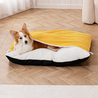Sac de couchage pour chien Corgi, chaud et douillet, en polaire gaufrée jaune, amovible, lavable, auto-chauffant, semi-fermé