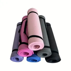 Tapete de ioga de cor sólida com alça de transporte, tapete esportivo antiderrapante para dança fitness, alongado, engrossado e alargado, de 0.8 cm a 1.5 cm de espessura