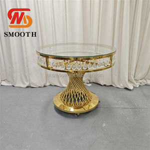 Meubles d'hôtel de luxe personnalisés SMOOTH, tables et chaises de réception en acier inoxydable avec dessus en verre rond doré pour les événements - Product Image 5