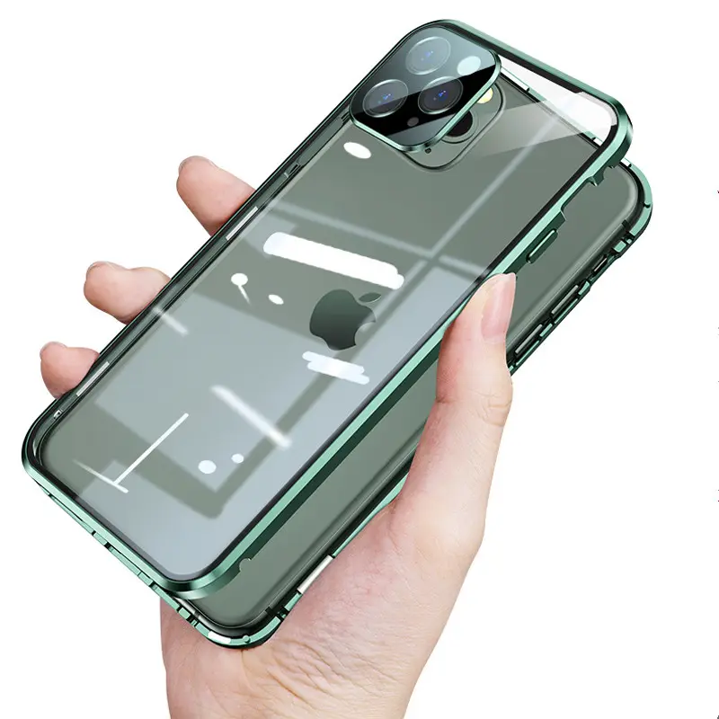 Square Metal Aluminum Bumper Case For iPhone11 12 13 Pro MAX Transparent Tempered Glass Camera Protection Phone Back Cover