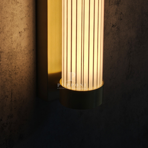 Contemporary Brass Linear Wall Sconce Long Tube Ribbed Glass <b>LED</b> <b>Light</b> For Villa Interior - Product Image 4