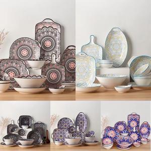 Ensemble de <span class=keywords><strong>vaisselle</strong></span> bohème de 15 pièces <span class=keywords><strong>en</strong></span> céramique <span class=keywords><strong>marocaine</strong></span>, comprenant des bols ronds et des assiettes ovales <span class=keywords><strong>en</strong></span> porcelaine - Product Image 2