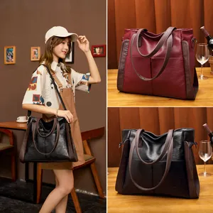 Women's leisure one shoulder simple solid color genuine leather high capacity designer luxury the tote bags