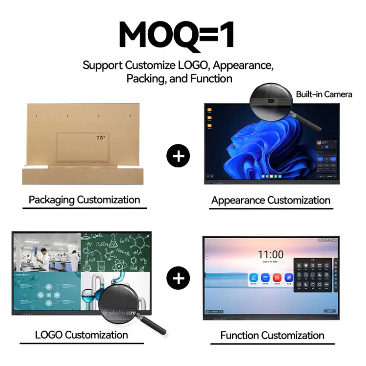 Whale Screens OEM 65 75 86 100 inch Interactive Flat Panel Multi Touch Screen whiteboard portable smart board for education