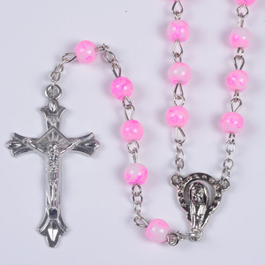 6 mm Prayer Imitation of Jade Pink Beads Antique Silver chain Italian Catholic Rosaries - Product Image 1